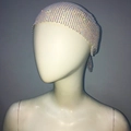 Detailed view of white mesh headband with sparkling multicolored rhinestones for parties - AB Rhinestone Headband Cap / White