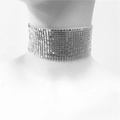 Close-up of a wide silver sequin mesh choker necklace worn on a model with Y2K style - 4cm Choker / Silver