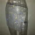 Detail of silver rhinestone mesh mini skirt with asymmetrical cut for party wear - S / Silver