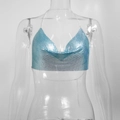 Detail of light blue metallic sequin halter top with chainmail texture and V-neckline - Sky Blue