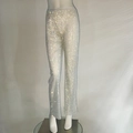 Weiße High-Waist-Netzhose mit Glitzersteinen für Damen, ideal für Club- und Party-Outfits - Weiße Hose
