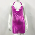 Detail of rose pink metallic mesh halter dress with deep V-neck and sequin shimmer - S / Ring Fasteners (Rose Red 3) / Rose Red