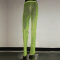 Neongrüne Strass-Netzhose im geraden Schnitt mit funkelnden Kristallen für Damen - Fluoreszierend Grüne Hose