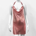 Detail of rose gold metal mesh dress with cowl neck and metallic sequin texture - S / Fine Sequins (Rose Gold 3) / Rose Gold