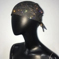 Fashionable black durag cap with colorful rhinestones for music festival outfits - Black