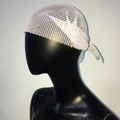 Close-up of sparkling rhinestone headpiece with mesh detail for rave parties - White