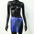 Electric blue metallic sequin mini skirt with asymmetrical hem and side chain detail - Asymmetric Slant Wrap Style 1