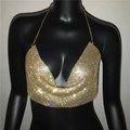 Detail eines goldenen Strass-Netz-Haltertops mit funkelnder Metallgitter-Struktur - Einheitsgröße / Gold