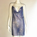 Detail van paarse mesh jurk met pailletten en strassteentjes ketting met gedrapeerde hals - S / Koningsblauw (Met Strass)