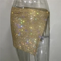 Sparkly gold rhinestone sequin mini skirt with sexy irregular chain mesh design - S / Gold