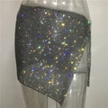 Sparkling rhinestone mini skirt in black mesh with colorful crystals for party wear - S / Black