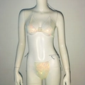Macro detail of white mesh bikini with shimmering colorful rhinestones on fabric - White AB Rhinestones