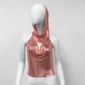 Detail of rose gold metal sequin halter top with matching hooded chainmail texture - Rose Gold