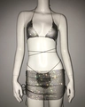 Detalle del conjunto de bikini de rejilla plateada con pedrería brillante y lazos - S / Negro