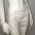 Silver mesh mini skirt set with sparkling rhinestones and side lace-up detailing - M / Skirt Only / White