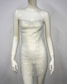 Detailed view of white rhinestone bodycon dress with shimmering crystal embellishments - S / White