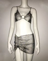 Detalle del conjunto de top corto y minifalda de malla metálica con pedrería brillante - Talla única / Negro