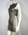 Detailed view of silver mesh mini dress featuring colorful rhinestones and side lacing - One Size / Black