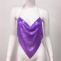 Top dos nu sexy en maille métallique à paillettes mauves avec col en V - Taille unique / Violet
