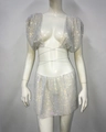 Détails de l'ensemble deux pièces argenté à strass avec haut à lacets et jupe - S / Blanc
