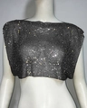 Dettaglio del top a rete con paillettes argento-nero e strass scintillanti in metallo - Taglia unica / Nero