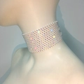 Collier ras du cou large en strass AB scintillants avec bande extensible pour femme - 12 rangées / Blanc Strass AB
