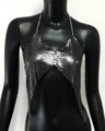Funkelndes silbernes Pailletten-Neckholder-Top aus Metall für Party und Club - Einheitsgröße / Schwarz