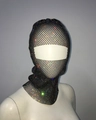 Macro detail of elastic fishnet head cover with sparkling multicolored rhinestones - Black AB Rhinestone