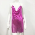 Close-up of rose red sequin mini dress featuring a deep V-neck and halter strap detail - Rose Red