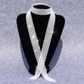 Collar de bufanda de malla con pedrería brillante para festivales y fiestas - 160cm / Blanco