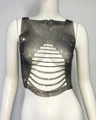Dettaglio di strass colorati scintillanti su top a rete con design cut-out orizzontale - Taglia unica / Nero