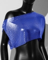 Detail des elektrogelben Metall-Pailletten-Crop-Tops mit asymmetrischem One-Shoulder-Schnitt - Einheitsgröße / Königsblau