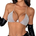 Funkelndes silbernes Strass-Halter-Bikini-Top mit Metallkette für Partys oder Clubs - S / Silber