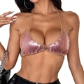 Roségoldenes Neckholder-Top mit Pailletten und Ketten für Partys und Musikfestivals - S / Roségold