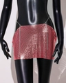 Detailed close-up of pink chainmail mini skirt with metallic mesh and chain waist strap - One Size / Rose Gold