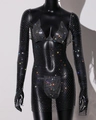 Detail of black mesh dress with sparkling rhinestones and matching bikini set - One Size / Black