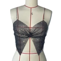 Sparkling butterfly rhinestone halter top in black mesh with delicate straps - S / Black