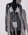 Close-up of sparkling rhinestone fishnet dress with glitter details and long sleeves - One Size / White