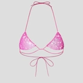 Top bikini a triangolo rosa shocking con strass brillanti e lacci regolabili al collo - S / Rosa Rossa