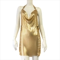 Sexy gouden halterjurk met lovertjes, diepe V-hals en opengewerkte details aan de kant - S / Goud