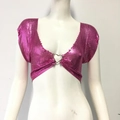 Detailed macro view of hot pink metallic mesh sequins with silver heart-shaped center buckle - S / Rose Red