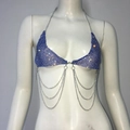 Dettaglio del top all'americana con strass blu e frange argento per festival - S / Blu Reale