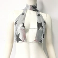 Dettaglio del top all'americana con paillettes argento, stelle e catene metalliche - S / Stella Argento