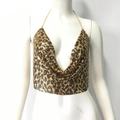 Neckholder-Top mit Leopardenmuster, Pailletten-Finish und goldenen Ketten - S / Gold Leopardenmuster
