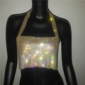 Vista dettagliata del top scintillante con strass e maglia a catena in metallo dorato - Taglia unica / Oro