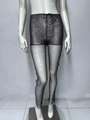 Detail of black mesh trousers with sparkly rhinestones and an adjustable drawstring waist - S / Black
