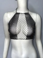 Dettaglio del top a fascia in rete nera con strass luccicanti per feste e festival - S / Nero
