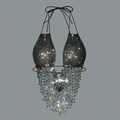 Black halter neck top with sparkling rhinestones and mesh fringe for party wear - S / Black