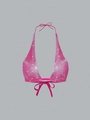 Detalle del top halter rosa fucsia con brillantes pedrería y correas de amarre seguras - S / Rosa Rojo