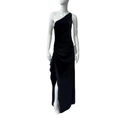 Elegante schwarze One-Shoulder-Samtabendkleid mit Seitenschlitz und Taillenfalten - S / Schwarz